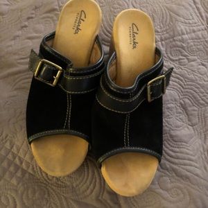 Clarks Black Suede Sandals